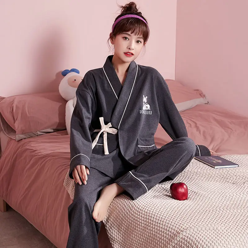 Pajamas Women's Spring Autumn Pure Cotton Long-sleeved Loose Suit Japanese Sweet and Cute Japanese Homewear Can Be Worn Outside