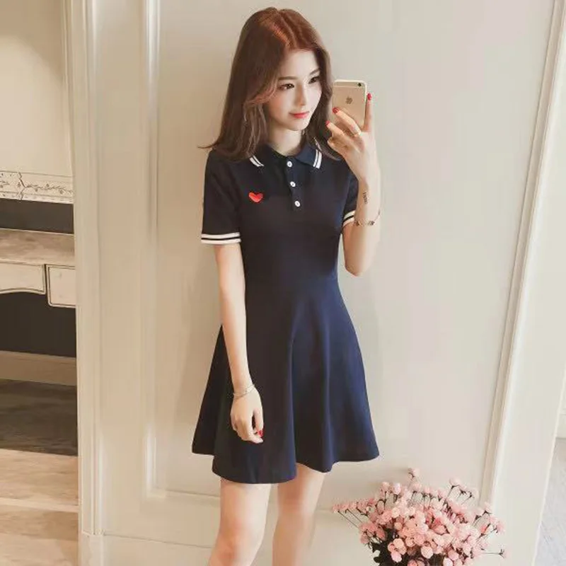 

New Fashion Women Spring Summer Short Sleeve Polo Dress Lady Girl Preppy Style A-line Black Dress Sexy Slim Club Mini Vestidos