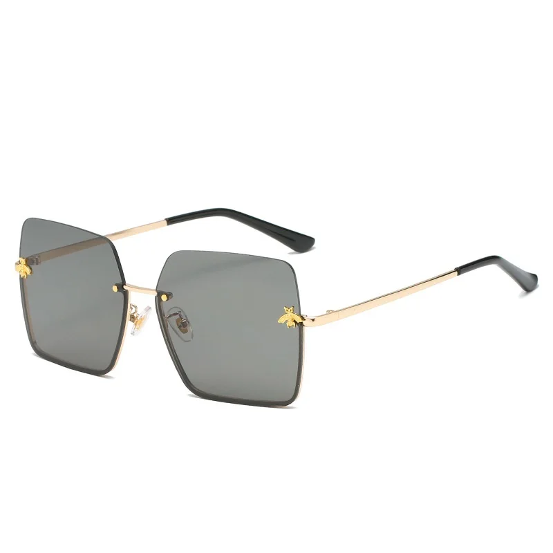 

Bee Square Rimless Sunglasses Women Men Oversize Retro Brand Design Eyewear UV400 Big Black Tea Shades Oculos Female