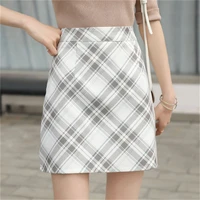 high waist sexy plaid women mini skirt korean cute sweet a line slim wrap skirts fashion casual party club bottoms with zipper