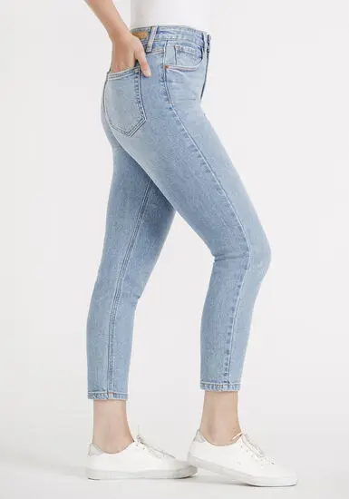 

Women casual high waist jeans ankle-length pencil pants trousers custom logo print on product and package from 1pc dropship