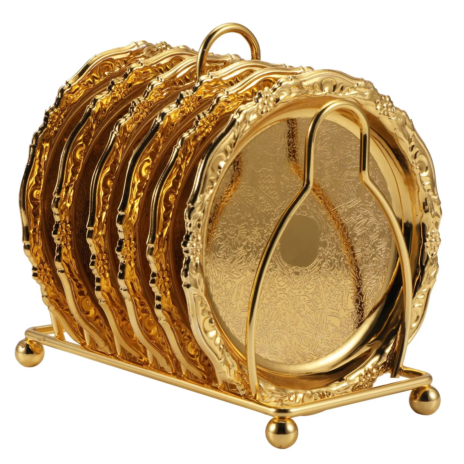 

7 шт. Классические Золотые Коктейльные металлические подставки континентальные винтажные Позолоченные коврики из цинкового сплава