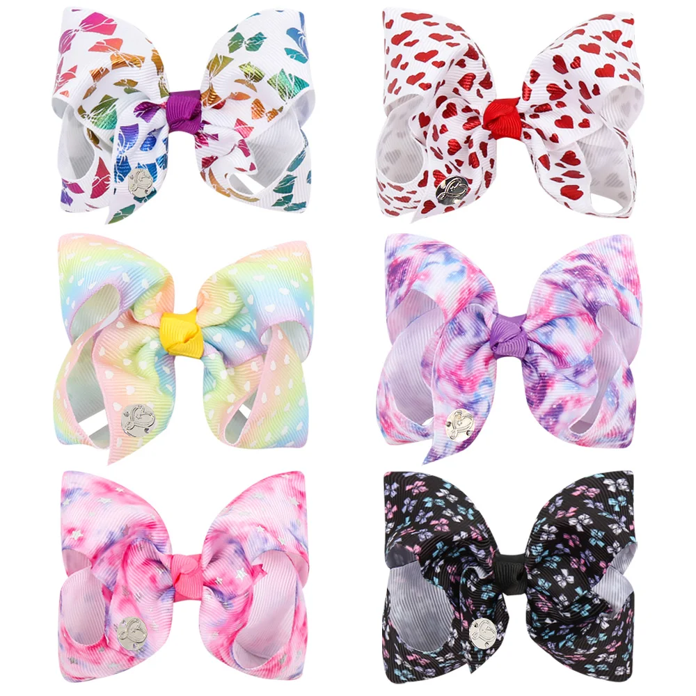 

CN 6Pcs/Set JoJo Bows Jojo Siwa Metalic Printed Knot Ribbon Bow For Girls Handmade Boutique Hair Clip Children Hair Accessories