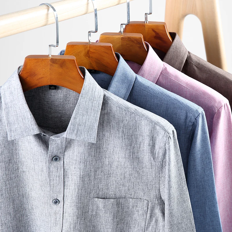 Мужская Базовая рубашка с одним карманом розовая или серая однотонная