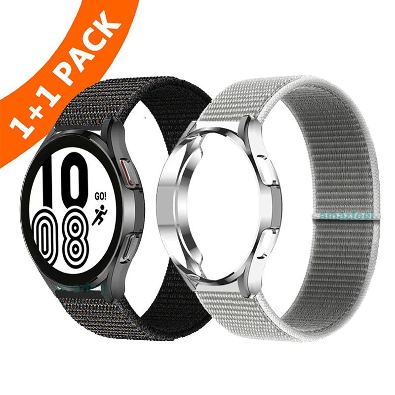 

Нейлоновый ремешок для Samsung Galaxy watch 4 classic 46 мм, плетеный браслет с покрытием, защитный ударопрочный бампер с рамкой