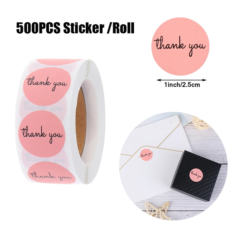 

500pcs Thank You Stickers Pink Stickers for Company Giveaway & Birthday Party Favors Labels & Mailing Supplies Festival 1inch