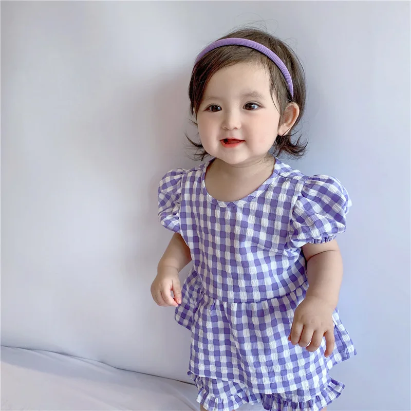 

MILANCEL 2021 Summer New Baby Clothes Set Plaid O-Neck Short Sleeve T-Shirt And Shorts 2Pcs Suit