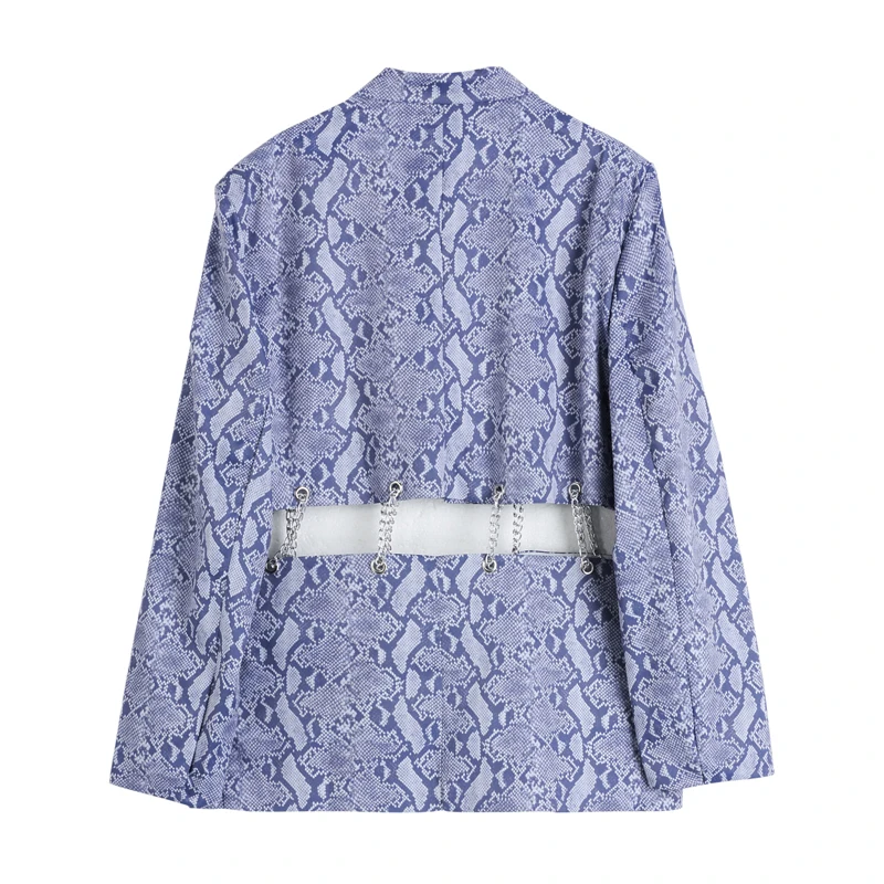 Женский блейзер со змеиным принтом свободный пиджак в уличном стиле с вырезами