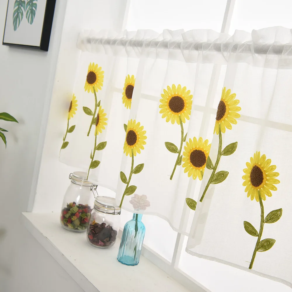 50x100CM/150CM Rod Pocket Embroidered Kapok Flowers Semi Tier Curtain Short For Kitchen Bathroom Living Room | Дом и сад