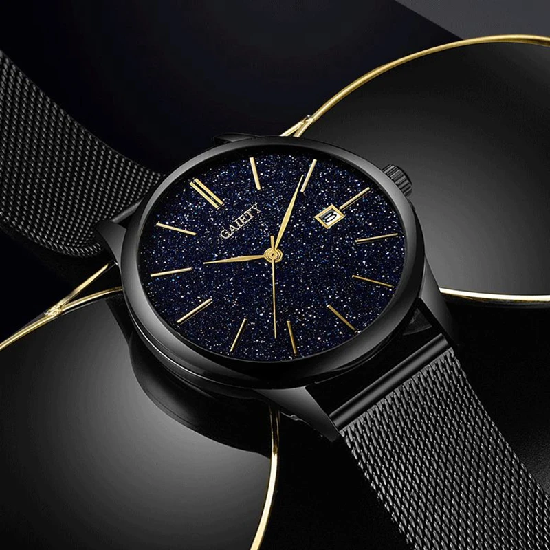 Мужские кварцевые часы из нержавеющей стали черные мужские Модные Повседневные