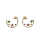 AAA кубический цирконий, кристалл, Луна, круглые серьги со звездой, круглый кристалл, ювелирное изделие для девушек, для женщин, многоцветные модные ювелирные изделия, brincos