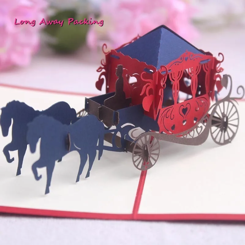 

Houre Carriage 3D Pop UP Cards Valentines Day Gift Postcard with Envelope Wedding Invitation Greeting Cards Anniversary