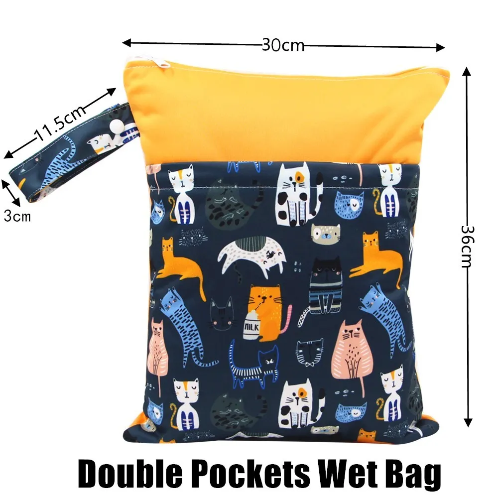 Asenappy polyester PUL Waterproof Baby Bags for Mom Stroller Use 30*37cm Double Packet Diaper Wet Bag | Мать и ребенок