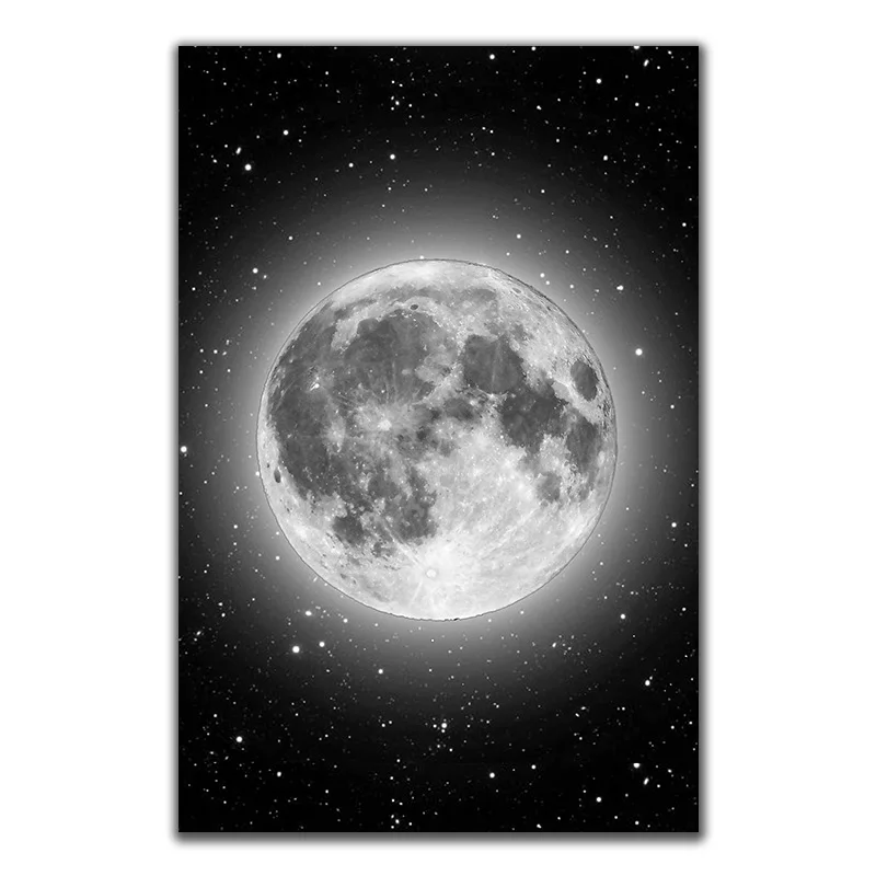 Минималистичная полнофазная Печать на холсте черно-белый постер La Luna настенные