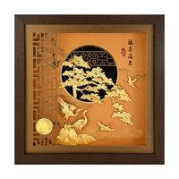 traditional chinese painting with framed crane pine gold foil art pictures wall picture for living room birthday gift for elders