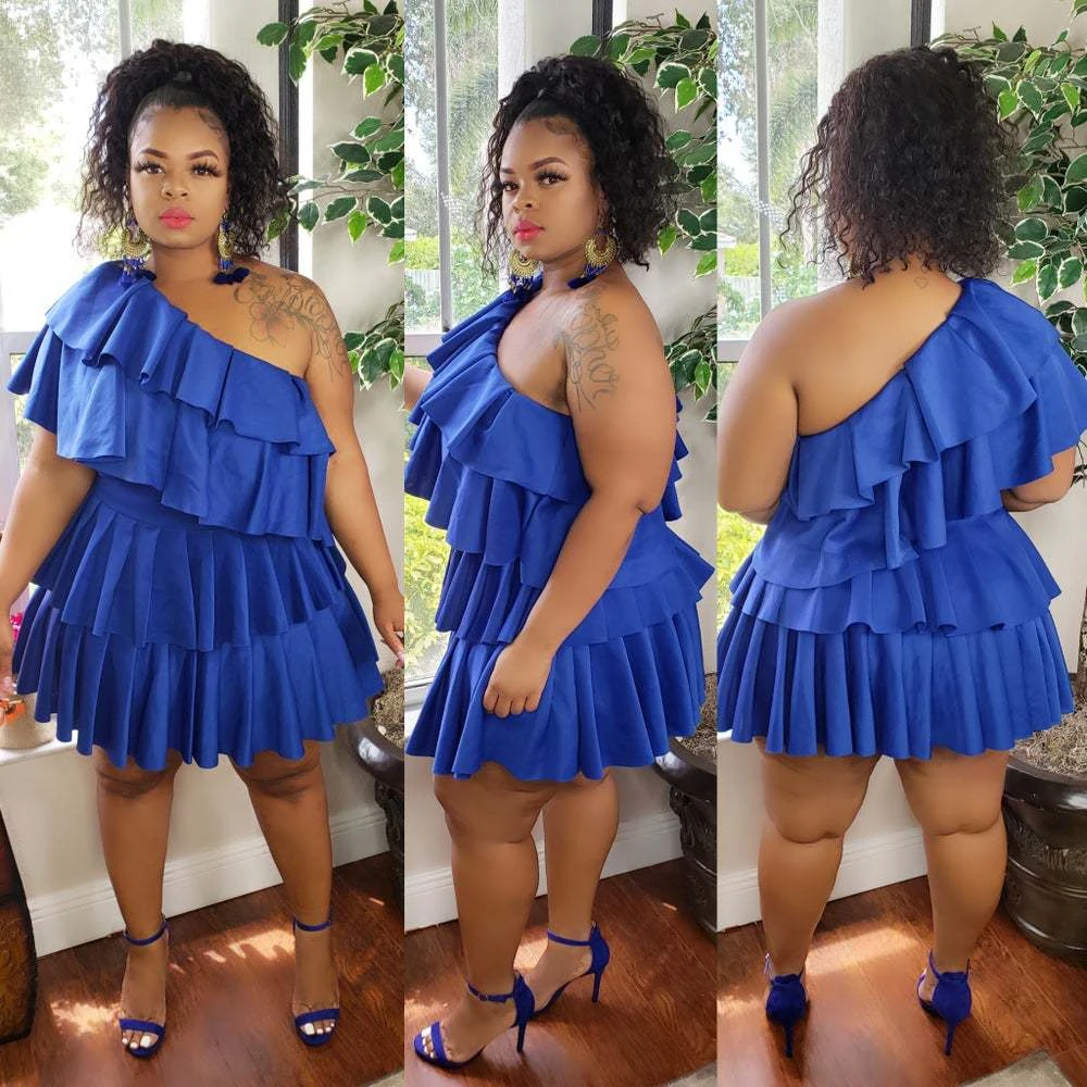 

One Shoulder Elegant Ruffle Women Cupcake Dress Summer A Line Casual Female Dresses 2020 Fashion Holiday Ladies Clothing