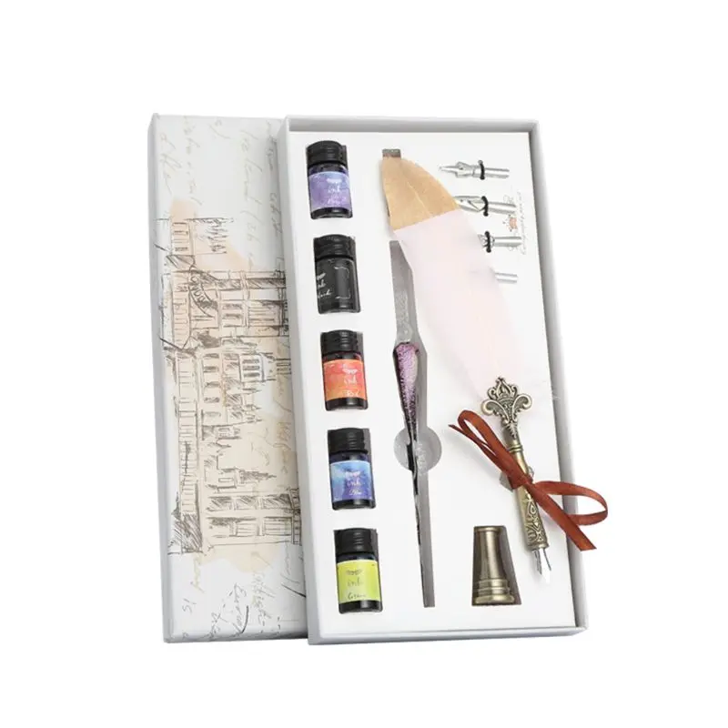 

1 Set Vintage Calligraphy Feather Dip Pen Fountain Writing Ink Nib Stationery Q1JC