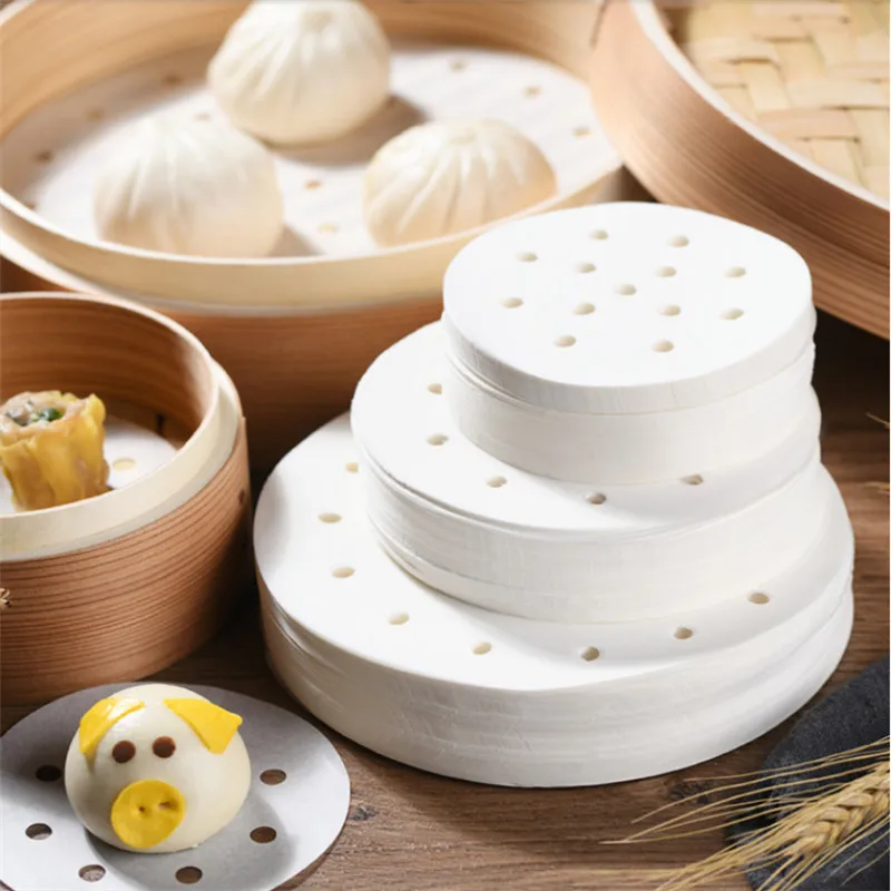 

400pcs Round Steamed Bun Papers With Holes Non-stick Household Snack Bread Cake Steamer Oil Paper Pads