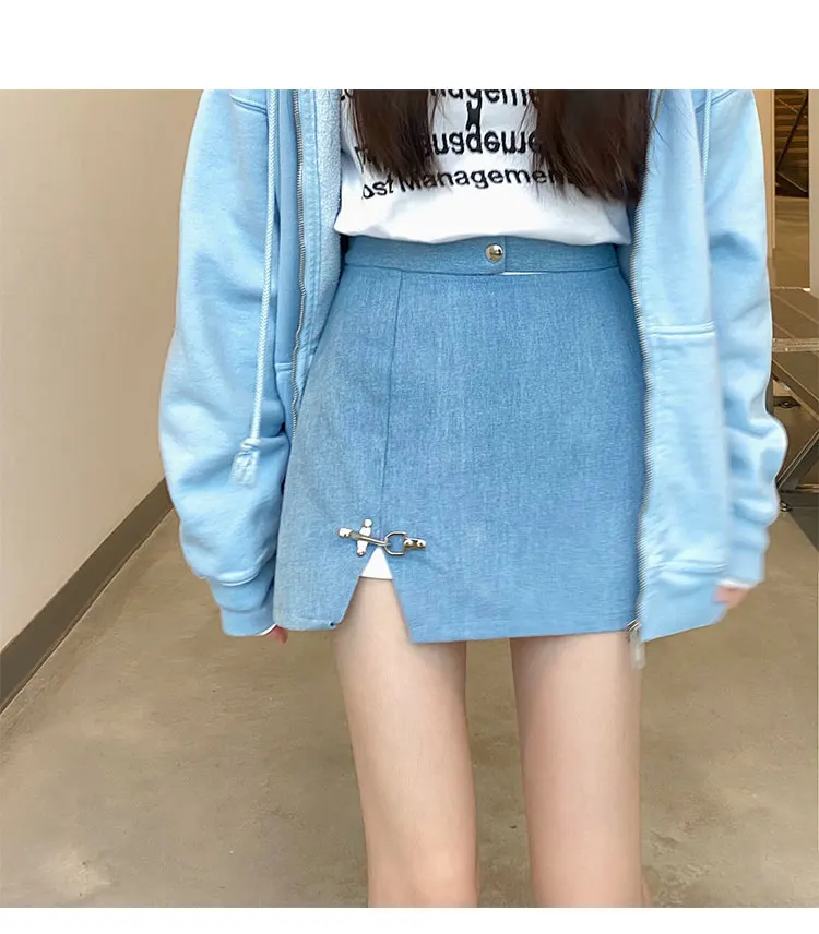 

SML woman mini skirts 2020 Korean style High waist sexy mini Skirt solid color jeans denim Skirt womens (x1686