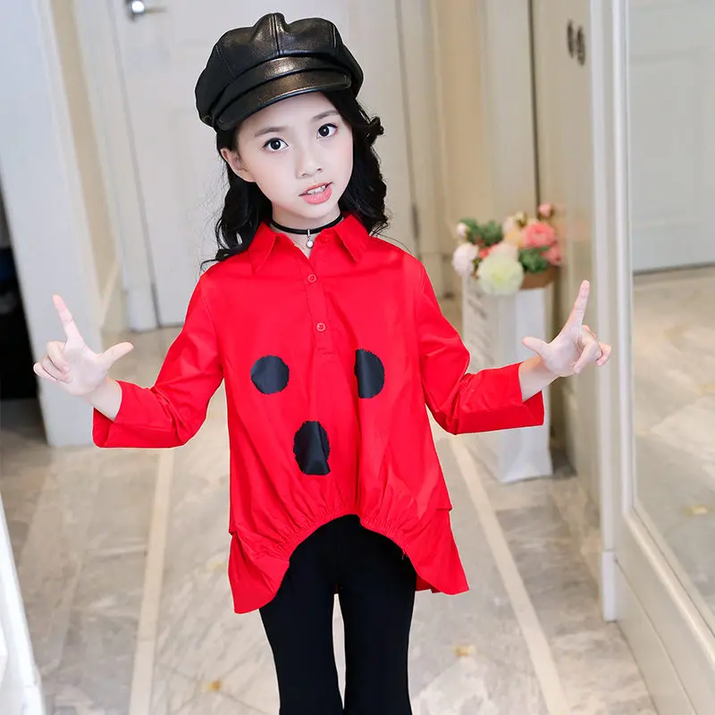 Детская одежда для подростков черные рубашки в горошек девочек детские топы