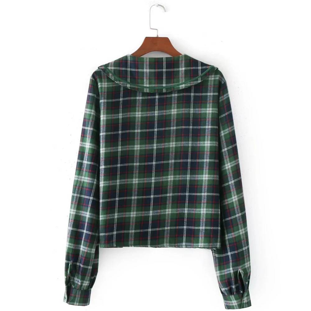 Элегантные женские блузки 2019 с длинным рукавом цветочной вышивкой в клетку на