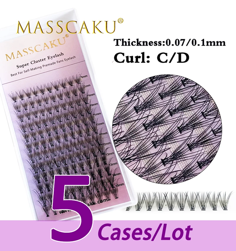 

MASSCAKU 5case/lot natural individual eyelash extensions 10D/12D/20D cluster lashes makeup faux mink eyelashes maquiagem cilios