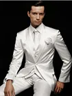 Новейший мужской костюм, белые свадебные смокинги с заостренным лацканом, на одной пуговице, мужские костюмы для жениха на заказ, комплект из 3 предметов (пиджак + брюки + жилет)