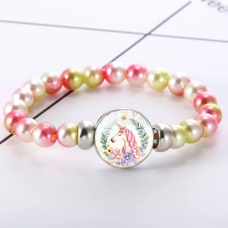 Браслет с бусинами в виде единорога 18 мм кнопки купол кабошон шармы милые