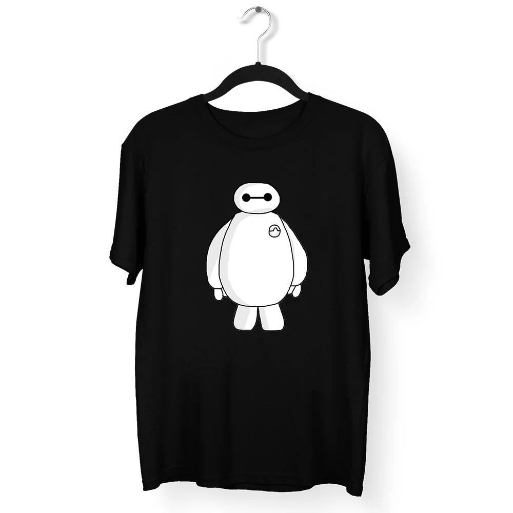 

Comfy Simple Cute Baymax Print T-shirt Woman Fashion Youth Style Streetwear Summer 2022 O-Neck Black Tops Women's Tee Shirt