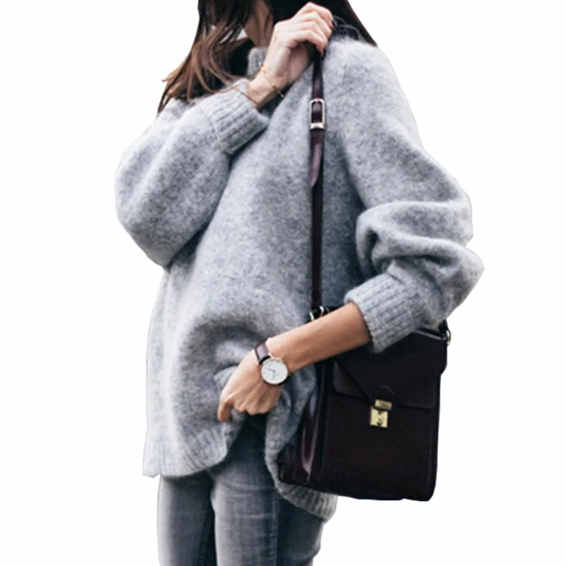 Женский Повседневный свитер осенне-зимний Свободный пуловер из мохера модель