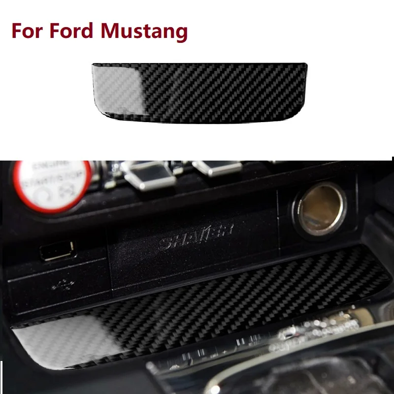

Fit For Ford Mustang 2015-2020 Center Console Gear Panel Interior Trim Carbon Fiber Cup Holder Storage Cover Sticker