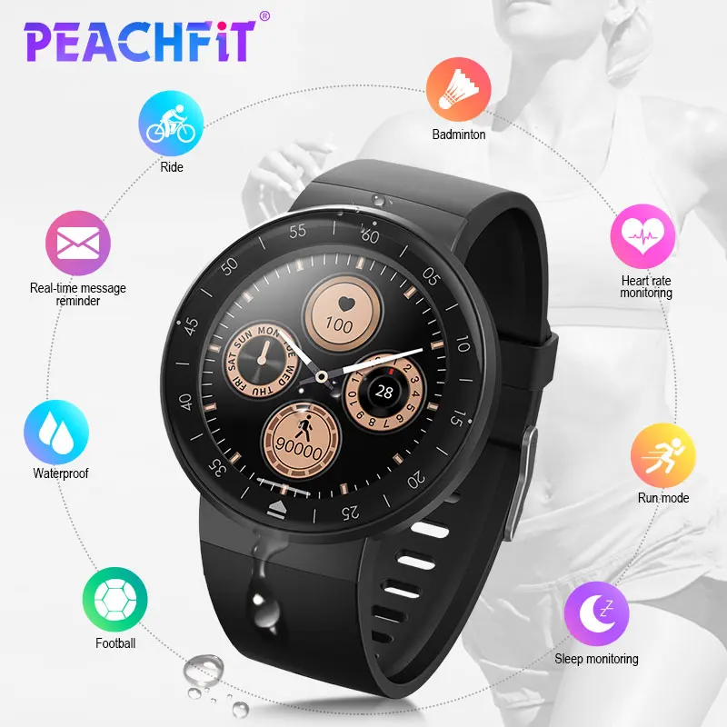 PEACHFIT V15 полный круглый экран Смарт часы кровяное давление монитор сердечного