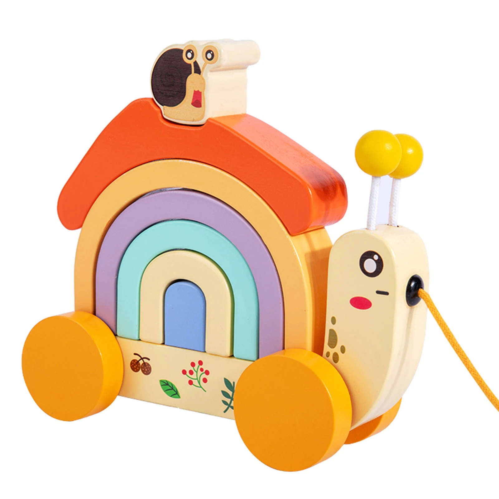 

Деревянный радужный дом-трактор с улиткой, обучающие игрушки для укладки, прочные и надежные, подходят для развития воображения детей