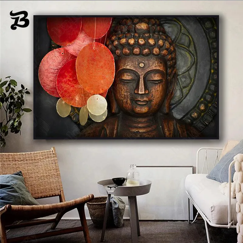 

Canvas Painting Wall Art for Living Room Bronze Buddha Carved Statue Buddhism Poster and Print Wall Pictures Cuadros Decoration
