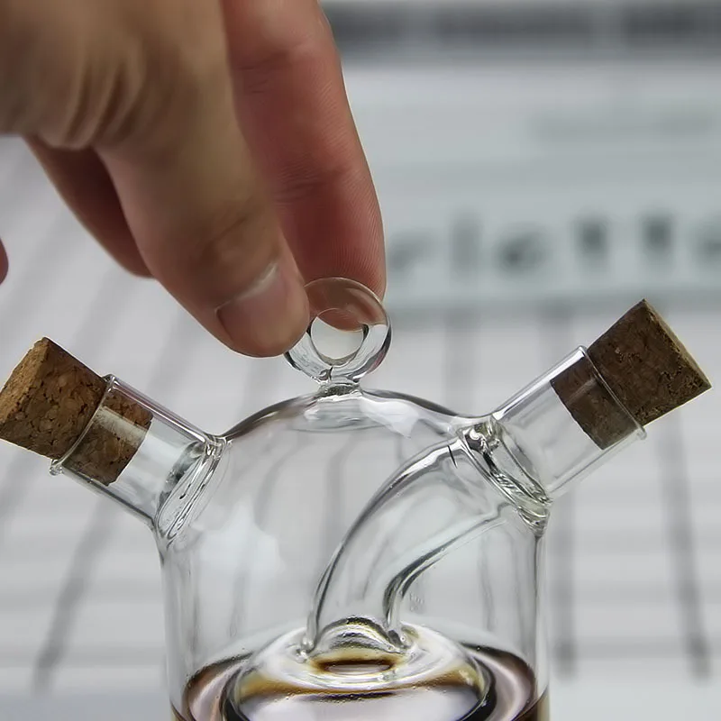 

Transparent Glass Oil Bottle Vinegar Sauce Container Creative Double Layer Glass Spice Leak-proof Oil Vinegar Sauce Storage