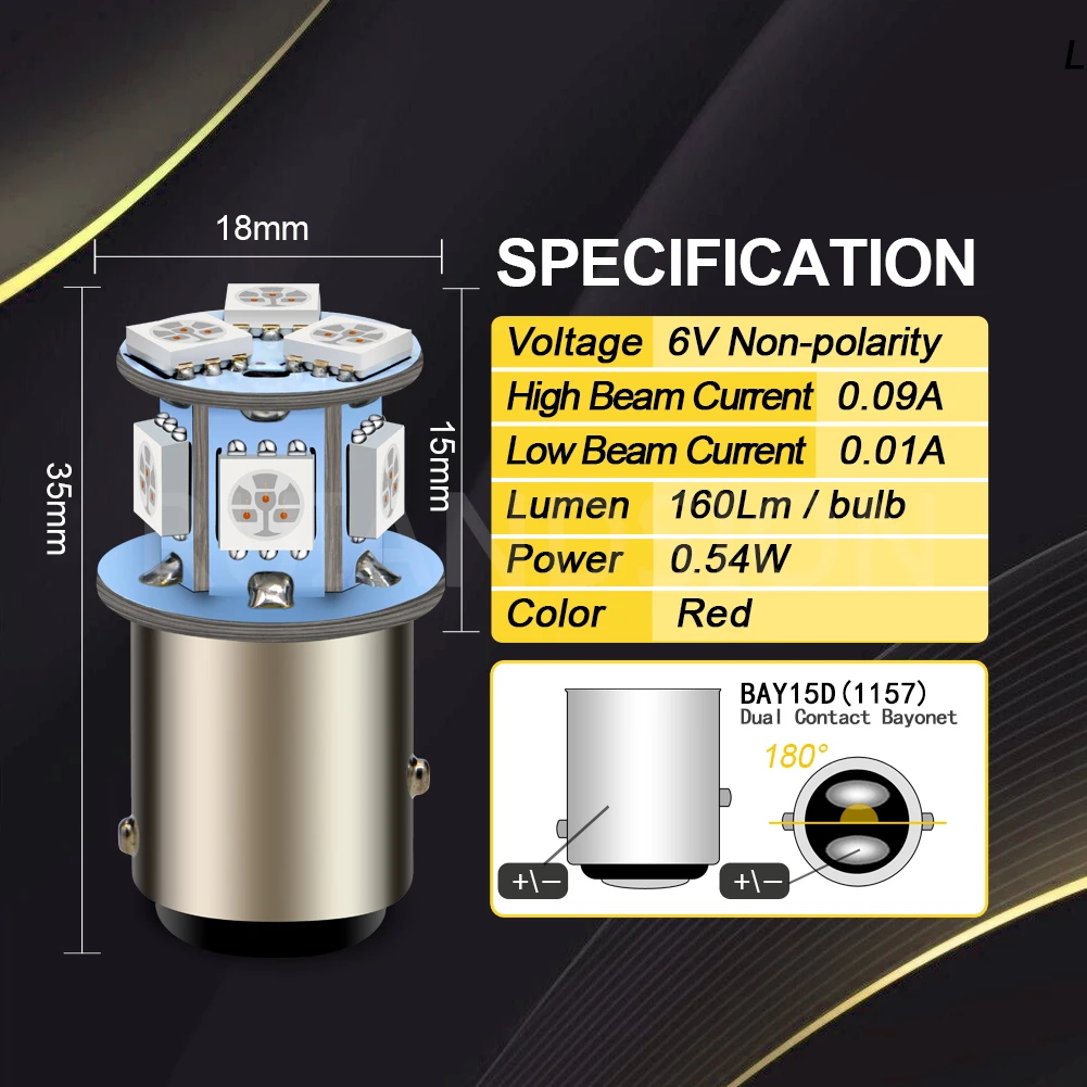 RUIANDSION 10 шт. 6 в 12 В 24 BA15D 1142 1157 BAY15D P21/5 Вт 5050 8SMD Белый Красный Янтарный сигнал