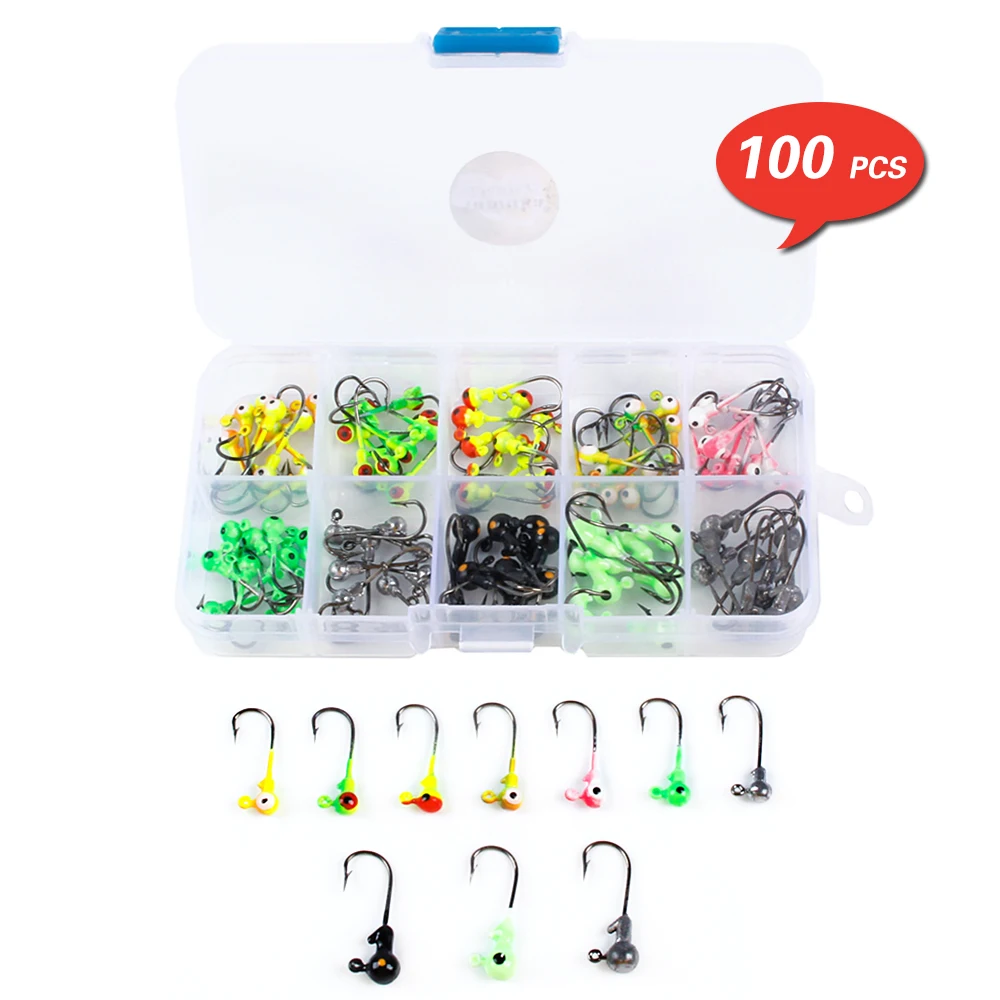 Lixada Карп рыболовные Крючки 100 шт./кор. многоцветный Jig Head крючки с одинарным