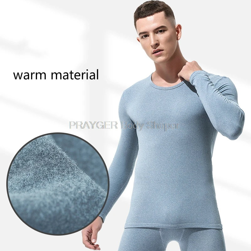Men Thermal Underwear Winter Long Jhons Warm Body Clothes Slim Tops Open Pocket Buttoms Sets