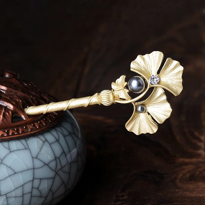Женские шпильки для волос с листьями гинкго искусственным жемчугом и ювелирные