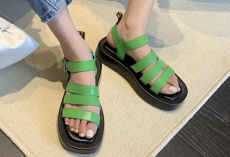 

Босоножки Dipsloot женские в римском стиле, мягкие кожаные сандалии на плоской толстой подошве, с ремешком и пряжкой, повседневные туфли без каб...