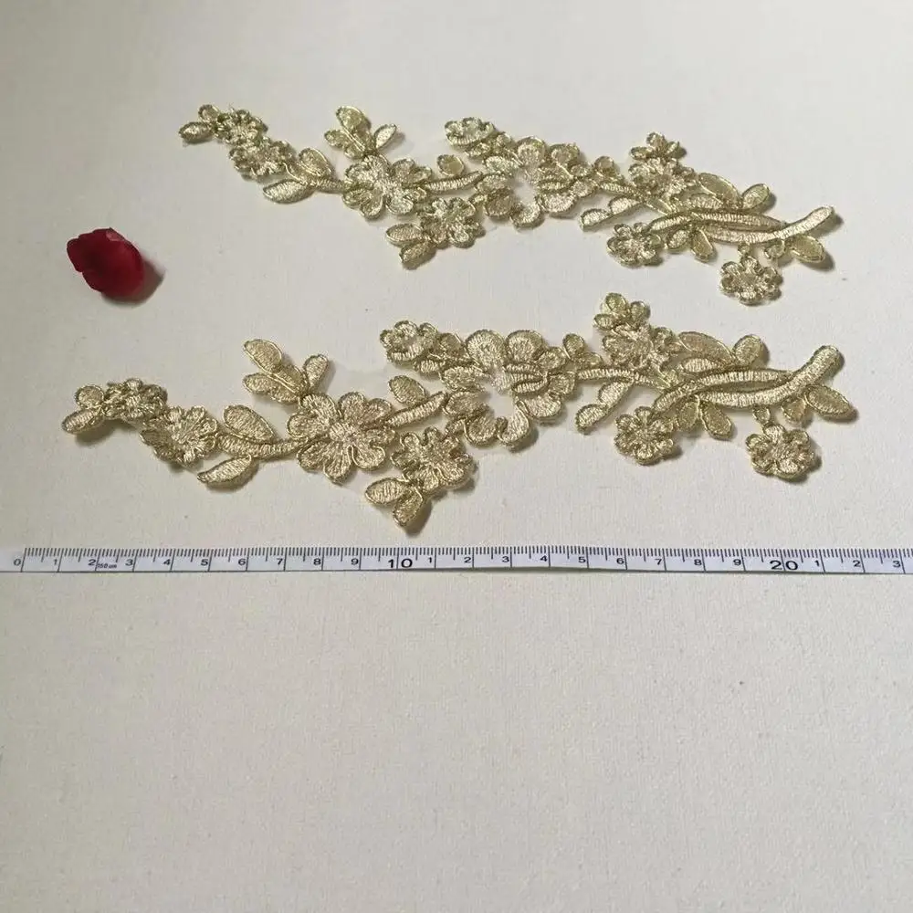 2 шт Золотая нить кружева аппликация патч цветок ткань для одежды Свадебные