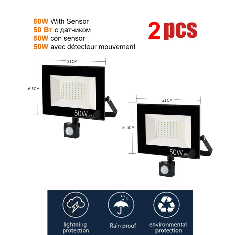 

1-2pcs 220V 10-100W LED FloodLight Spotlight Exterior Street wall reflector LED Light PIR Motion Sensor Lamps Garden Security La