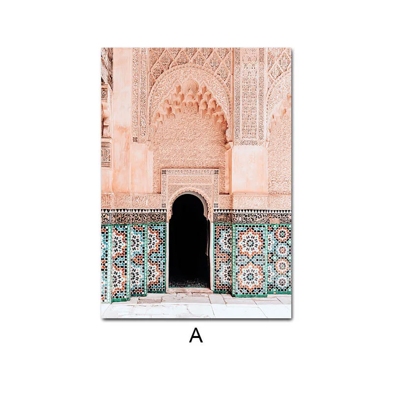 Марокканская Арабская архитектура двери холст живопись Туризм Ретро плакат