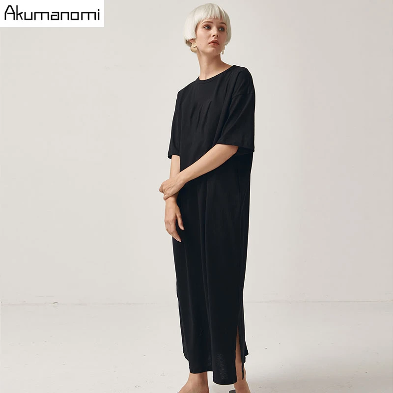 Black Cotton Long Dresses Ladies Plus Size Women Xxxl 4xl 5xl 6xl 7xl O-neck Short Sleeve Befree Maxi Casual Dress Cotton Tops