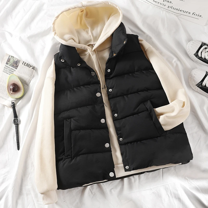 

Newest Autumn Winter Women Waistcoat Sleeveless Waistcoat Pockets Buttons Down Vest Warm Coat Fashion Size 2XL For Female