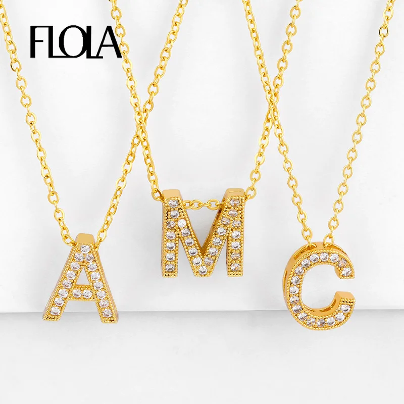 FLOLA золотое ожерелье с 26 буквами инициала для женщин хрустальными Алфавит CZ паве
