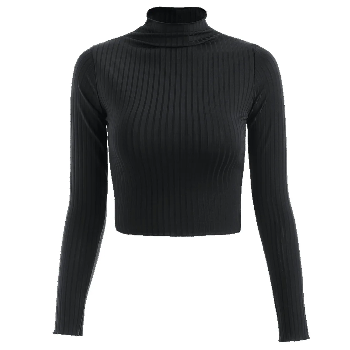 

Sexy Navel Women Knitted Solid Crop Tops 2021 Fashion Turtleneck Knit Women Pullovers Short Top Shirts Tees Blouses Tops