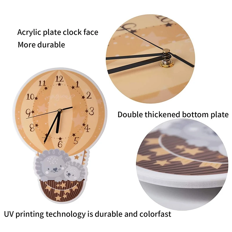 

Lion Wall Clock, Silent Wall Clock Operated for Bedroom Playroom Living Room, Cartoon Clock for Kids Room Wall DeCor