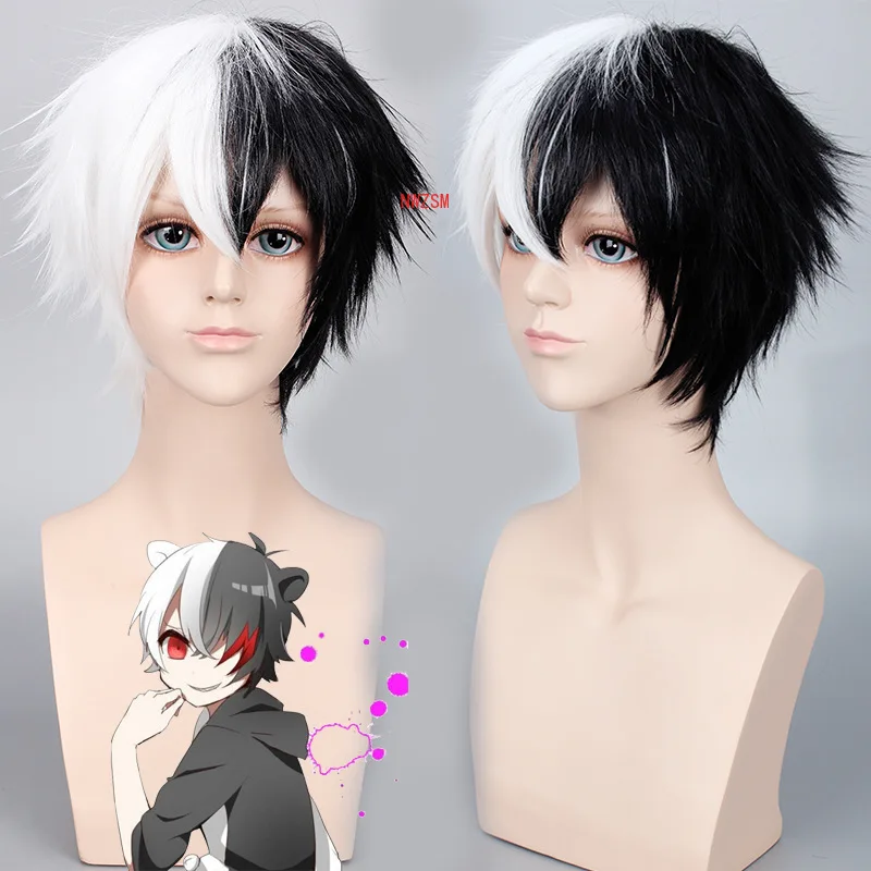 Anime Danganronpa Monokuma Wig Cosplay Costume Dangan Ronpa Women Men Short White Black Synthetic Hair Halloween Party Wigs