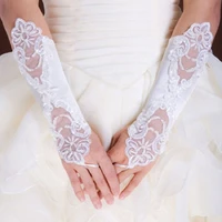 women bridal long gloves fingerless embroidery lace glitter sequins solid color elbow length mittens hook finger wedding